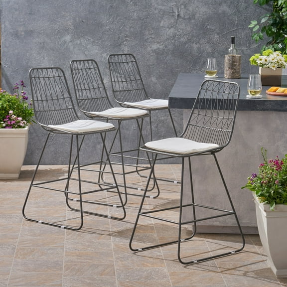 Hedy Outdoor 26" Seats Iron Counter Stools with Cushions (Set of 4)