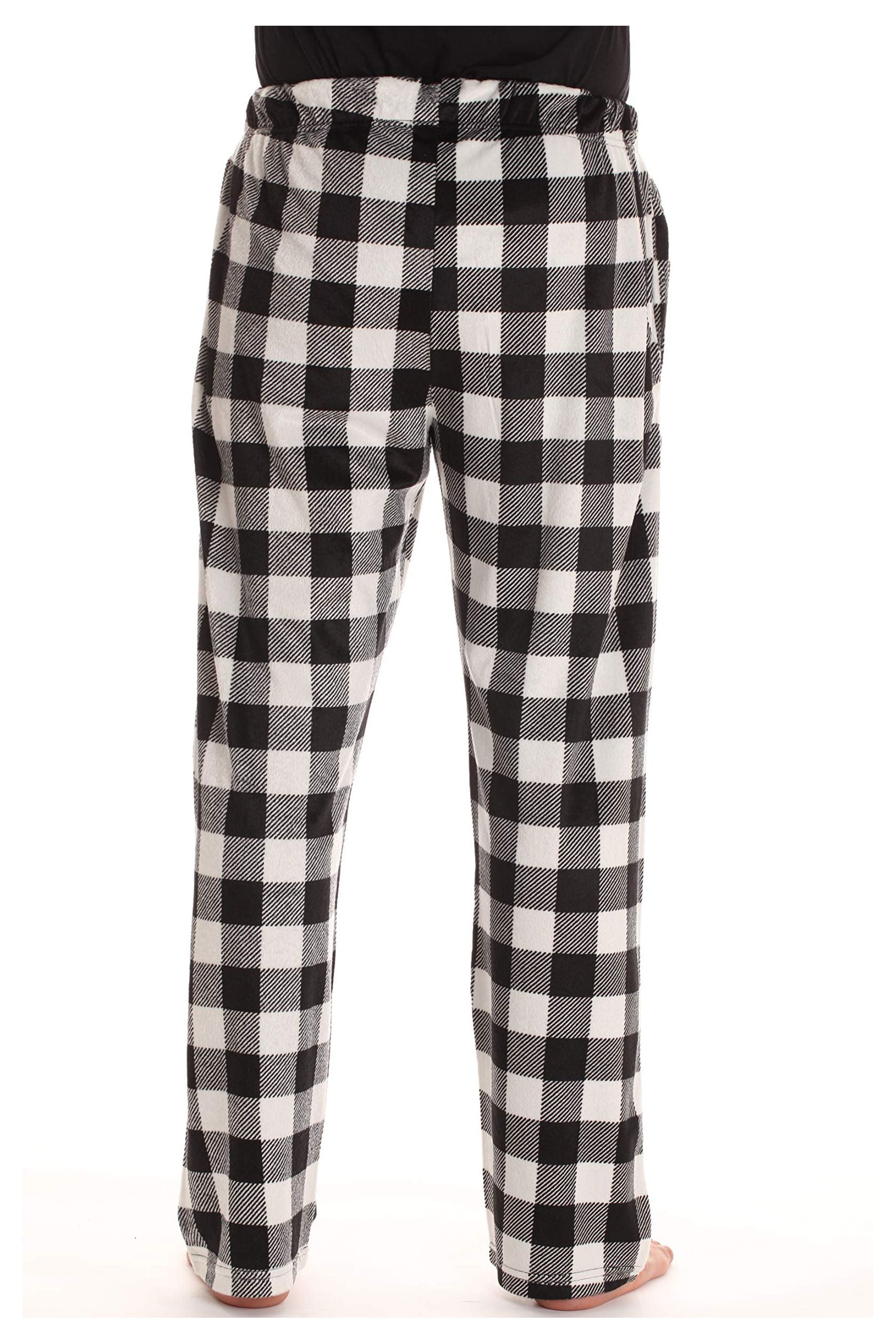 followme Ultra Soft Fleece Men's Plaid Pajama Pants with Pockets (Black &  White Buffalo Plaid, X-Large) 