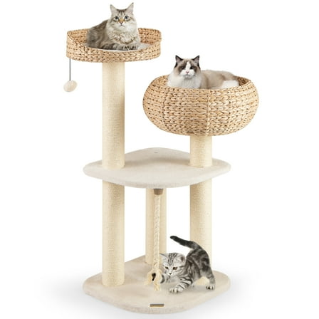 Gymax 41'' Hand-Made Cat Tree Tower Natural Bowl Shaped w/ 2 Perch