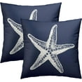 thumbnail image 2 of Beach Navy Blue Starfish Throw Pillow Cover 20x20 Inch Pack of 2 Summer Blue White Sea Star Cushion Pillow Case Square Cotton Nautical Coastal Pillowcase for Party Bed Sofa Home Car Bedroom Outdoor, 2 of 6