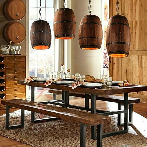Arturesthome American Industrial Pendant Light Retro Wooden Barrel Creative Chandelier