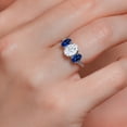 thumbnail image 4 of Gem Stone King 10K White Gold White Moissanite Blue Created Sapphire and White Lab Grown Diamond 3 Stone Engagement Ring for Women (2.74 Cttw, Gemstone Birthstone, Available in Size 5, 6, 7, 8, 9), 4 of 5