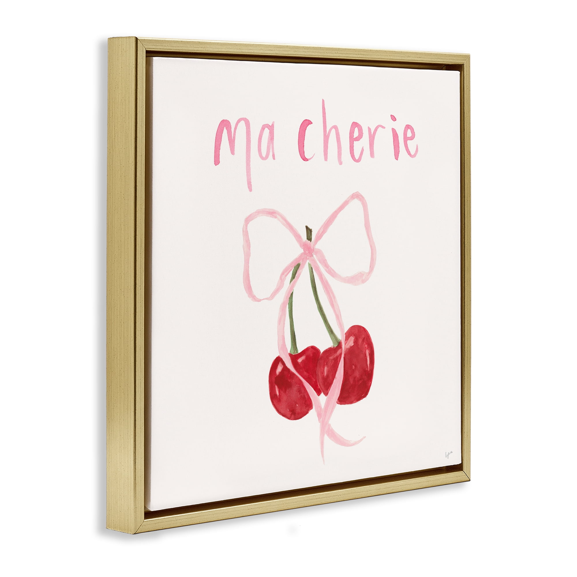 Stupell Industries Ma Cherie Ribboned Cherries Gold Framed Floater Canvas Wall Art, design by Lucille Price