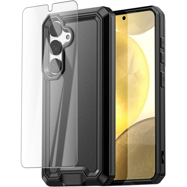 KOMI for Samsung Galaxy S24/S25 Case with Glass Screen Protector,Heavy Duty Drop Protection Full Body Rugged Shockproof Military Protective Tough Durable Cover for Galaxy S24/S25 6.1" 5G 2025 Black