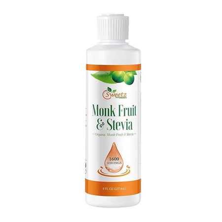 G-Sweetz Monk Fruit & Stevia Liquid Sweetener Drops - Natural Sweeteners & Sugar Alternatives - Blend with No Bitter Aftertaste - Concentrated Sweetener Liquid Drops Extract – 8 FL OZ (1600 Servings)