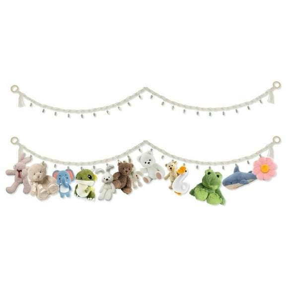 AEVXKHI 2PCS Stuffed Animals Storage Hammock with Removal Clips Space Saving Stuffed Animals Storage Chain Cotton Rope Stuffed Animals Holder Portable Hanging Hammock Storage for Hats Toys Dolls