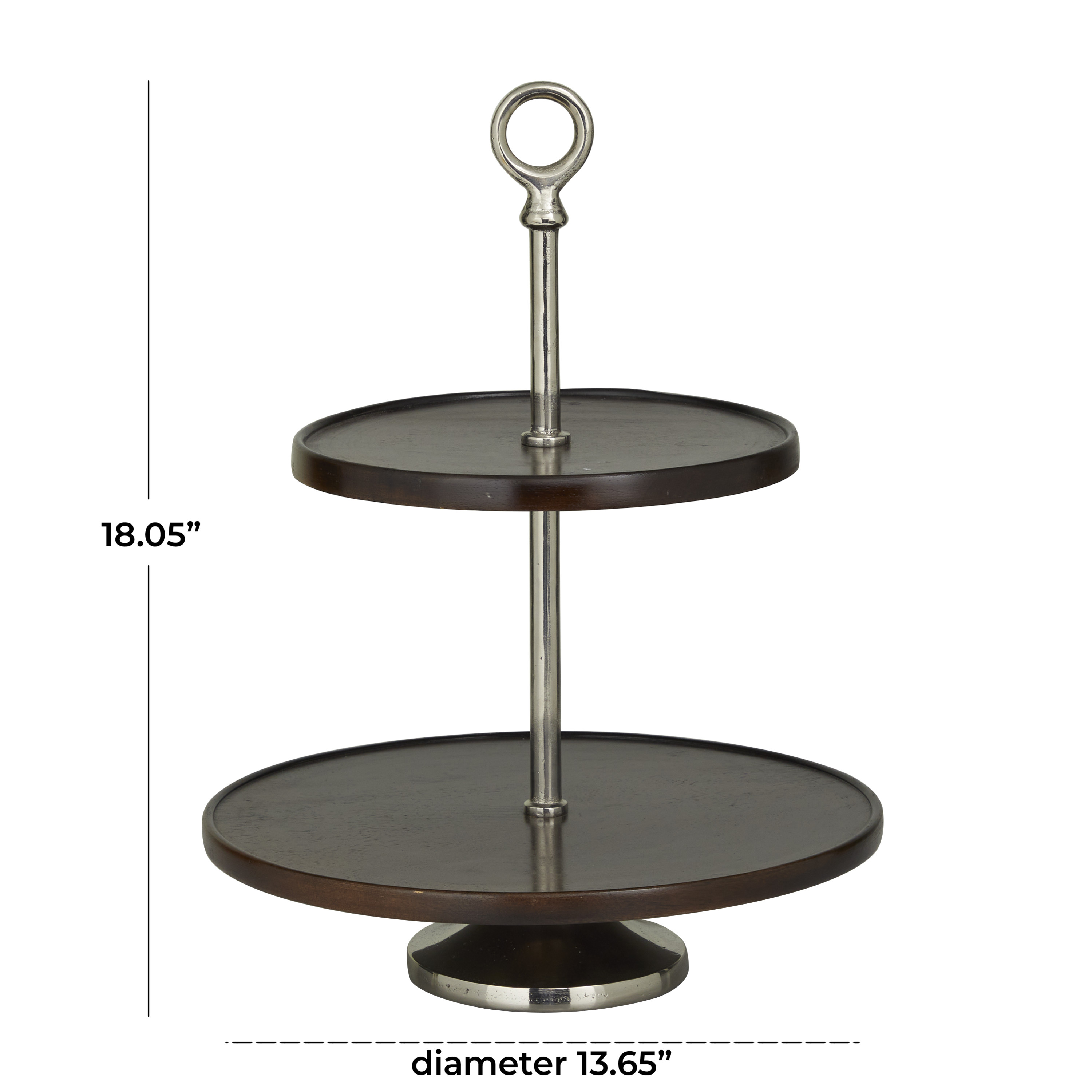 DecMode 14" x 18" Dark Brown Mango Wood  Tiered Server with Aluminum Bases, 1-Piece