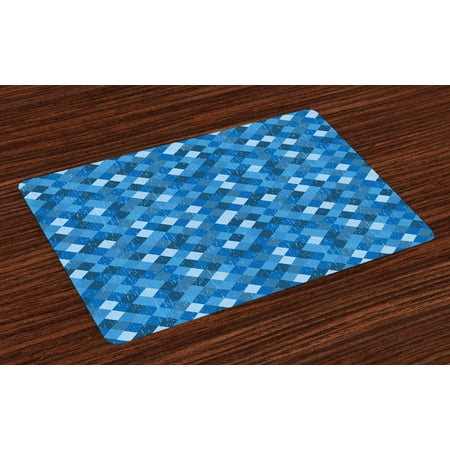 Placemats For Small Square Table Blue Placemats Set of 4 Abstract Geometrical Hexagonal Squared Shapes Image Ombre Style Art, Washable Fabric Place Mats for Dining Room Kitchen Table Decor,Aqua Turquoise and Dark Blue, by Ambesonne ()