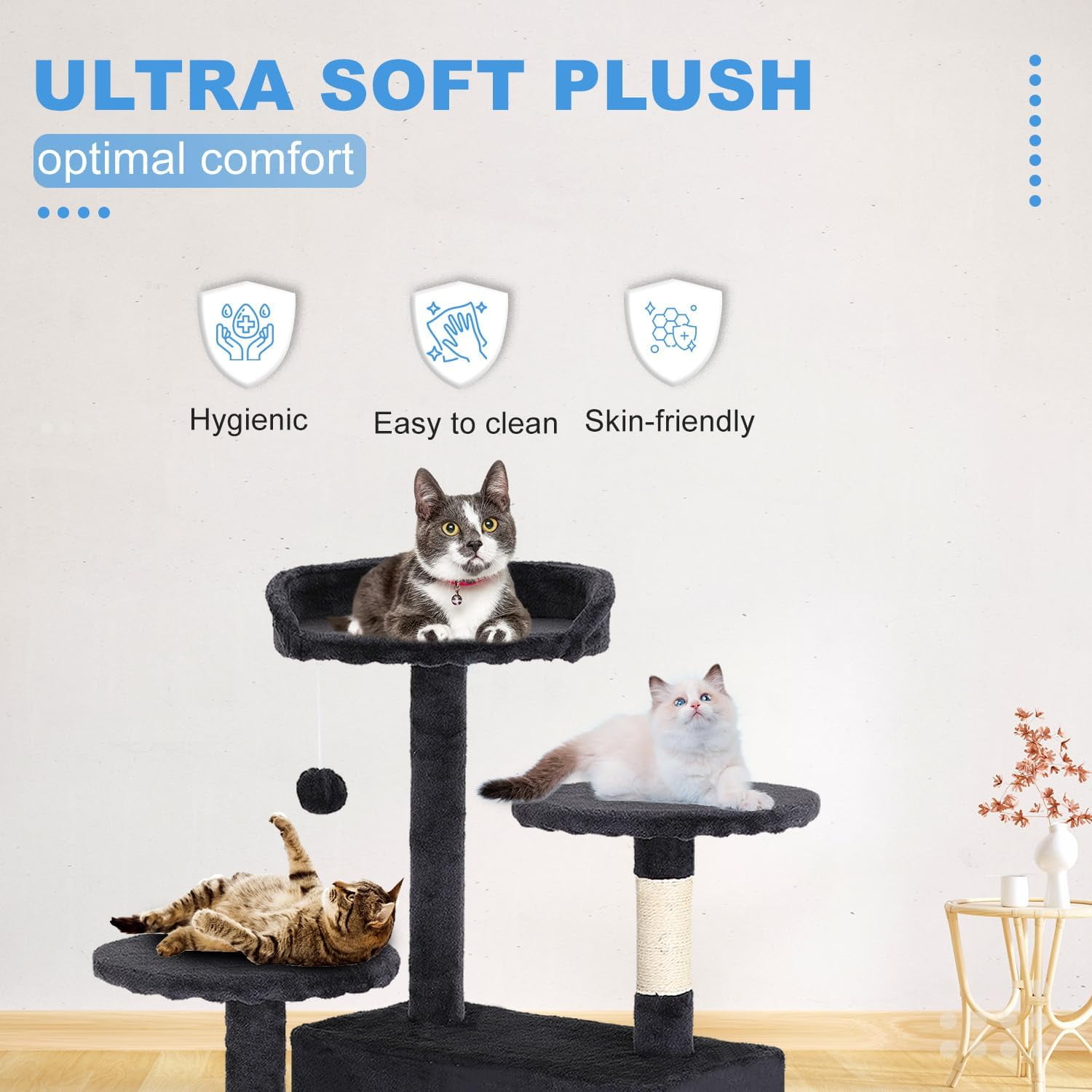 Bestpet 54 in Dark Gray Cat Tree Tower with Scratch Posts Condo and Toys for Active Cats
