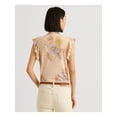 thumbnail image 2 of LAUREN RALPH LAUREN Womens Beige Floral Flutter Sleeve Tie Neck Top S, 2 of 4