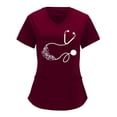 thumbnail image 1 of Monos de color sólido con cuello en V para mujer, camisetas de uniforme de trabajo de manga corta con estampado de posicionamiento parcial Pompotops hkajfhjk472359, 1 of 6