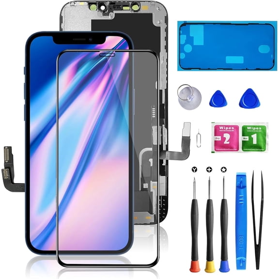 for iPhone 12/12 Pro Screen Replacement 6.1", 3D Touch Screen LCD Display Digitizer for 12/12 Pro Cell Phone Repair Kits Waterproof Frame Sticker Tempered Protector(Black)