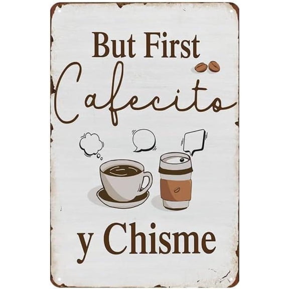 HELLOYOUNG Funny Cafecito Sign - But First, Rustic Vintage Metal Aluminum Sign for Coffee Station, Kitchen Wall Decor, Gift for Coffee Lover, 8 x 12 inch