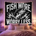 thumbnail image 2 of Fish More Worry Less Bass Tapestry Wall Hanging, 2 of 7