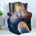 thumbnail image 4 of Universe Soft Flannel Fleece Throw Blanket, Panoramic View of Cosmic View of the Earth the Sun and Galaxy, Cozy Plush for Indoor and Outdoor Use, 60" x 80", Multicolor, by Ambesonne, 4 of 5