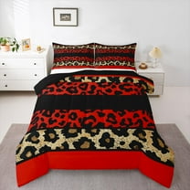 Homewish Red Brown Black Queen Comforter Set,Leopard Print Bedding Sets,Safari Animal Cheetah Bedding Comforter Set For Girl Boy,Microfiber Bedroom Decor Reversible,3 Pieces