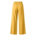 thumbnail image 6 of Women's Linen Wide Leg Pants High Waisted Elastic Back Loose Flowy Trousers with Pockets Summer Casual Beach Vacation Lounge Pants Breathable Daily Wear, 6 of 7
