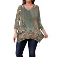 thumbnail image 5 of WTOBBY Women's Plus Size Floral Print Keyhole Top 3/4 Sleeve Flowy Tunic Casual V-Neck Shirt for Comfortable Everyday Style,Dark Green 2XL, 5 of 5