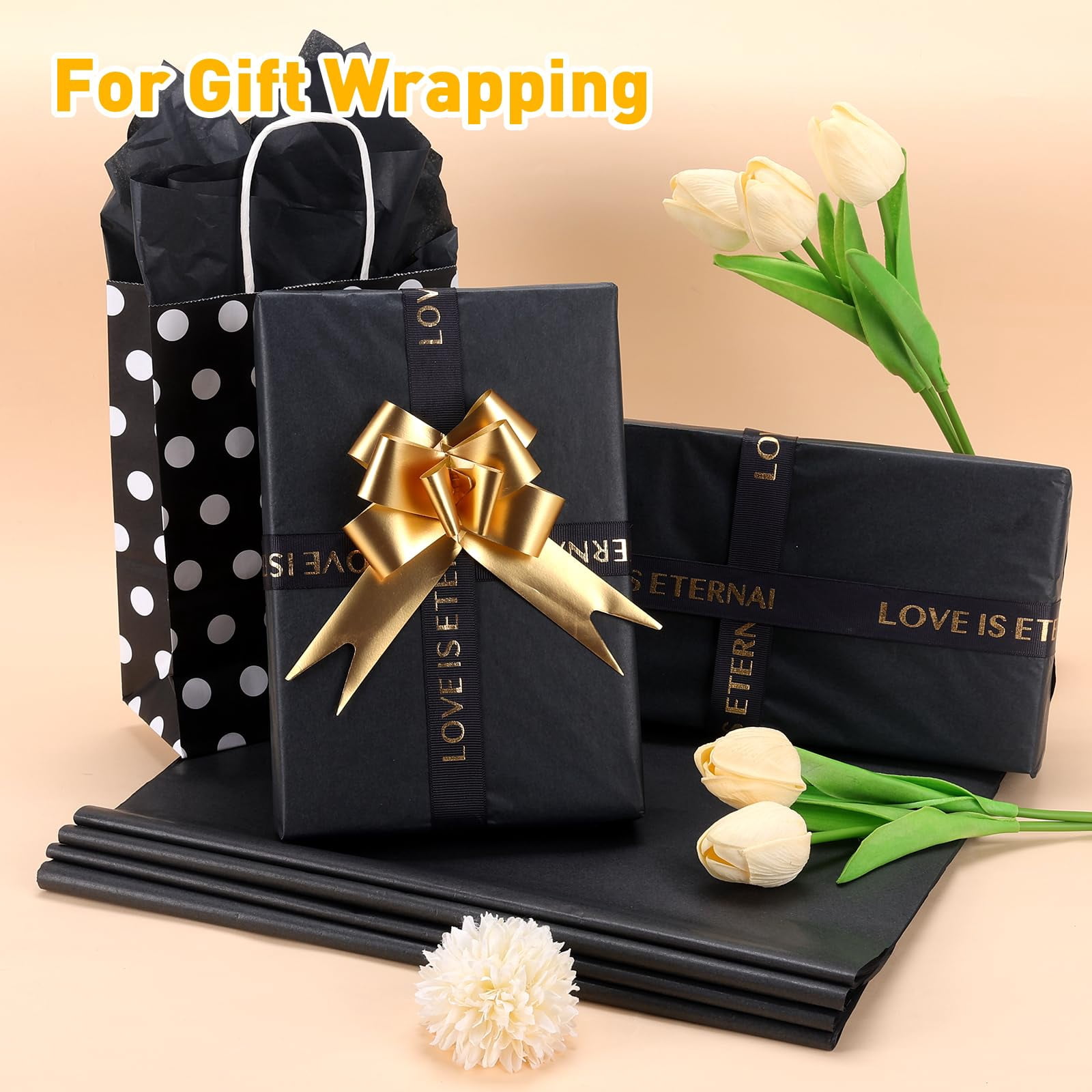 Black Gift Wrap Tissue Paper 600 Sheets 14 x 20 Inch Craft and Gift Packaging
