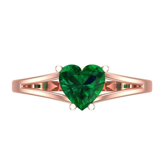 Clara Pucci 14K Rose Gold 1ct Emerald Solitaire Ring for Women