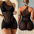 thumbnail image 3 of Neinkie Ensemble Bikini Triangle à Licou 3 Pcs pour Femmes Maillot de Bain et Couverture en Maille, 3 of 7