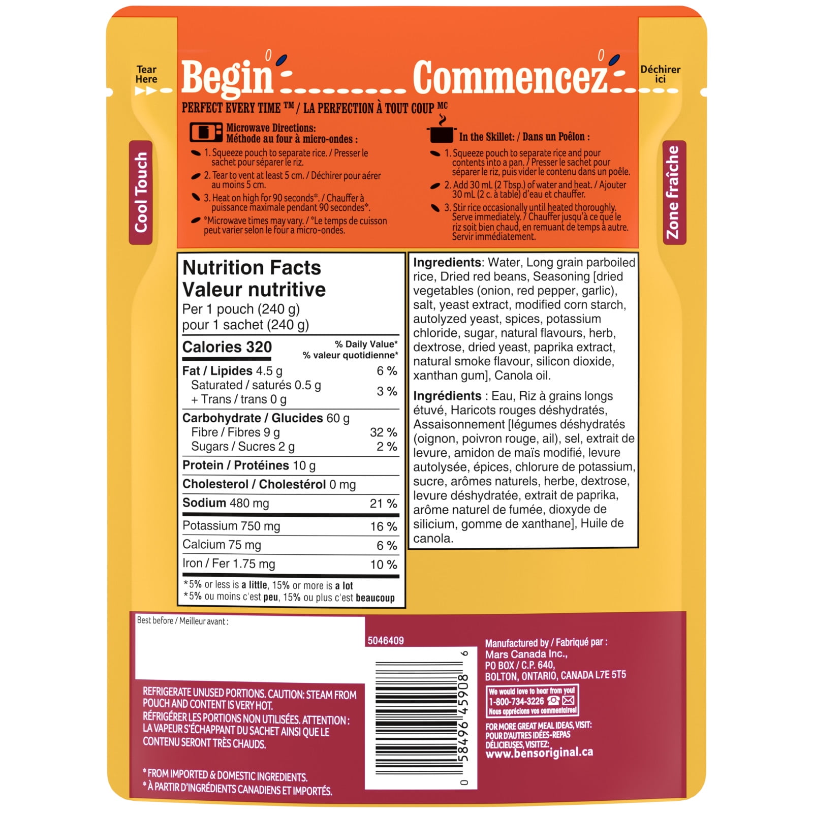 BEN'S ORIGINAL Rice & Pulses Red Beans & Rice Side Dish, 240g Pouch, Perfect Every Time™