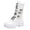 White, variant on HEWUQI Platform Combat Boots for Women Buckles Lace up Chunky Lug Sole Mid Calf Booties Fall Winter Outdoor Hiking Footwear White Size 9