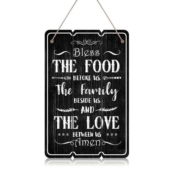 Vintage Farmhouse Wall Home Decor Wooden Sign, Bless The Food Wood Wall Plaque For Kitchen, Living Room, Dining Room