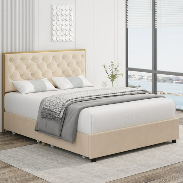 Homfa Full Size Bed Frame with Storage, Platform Bed Frame with Drawers