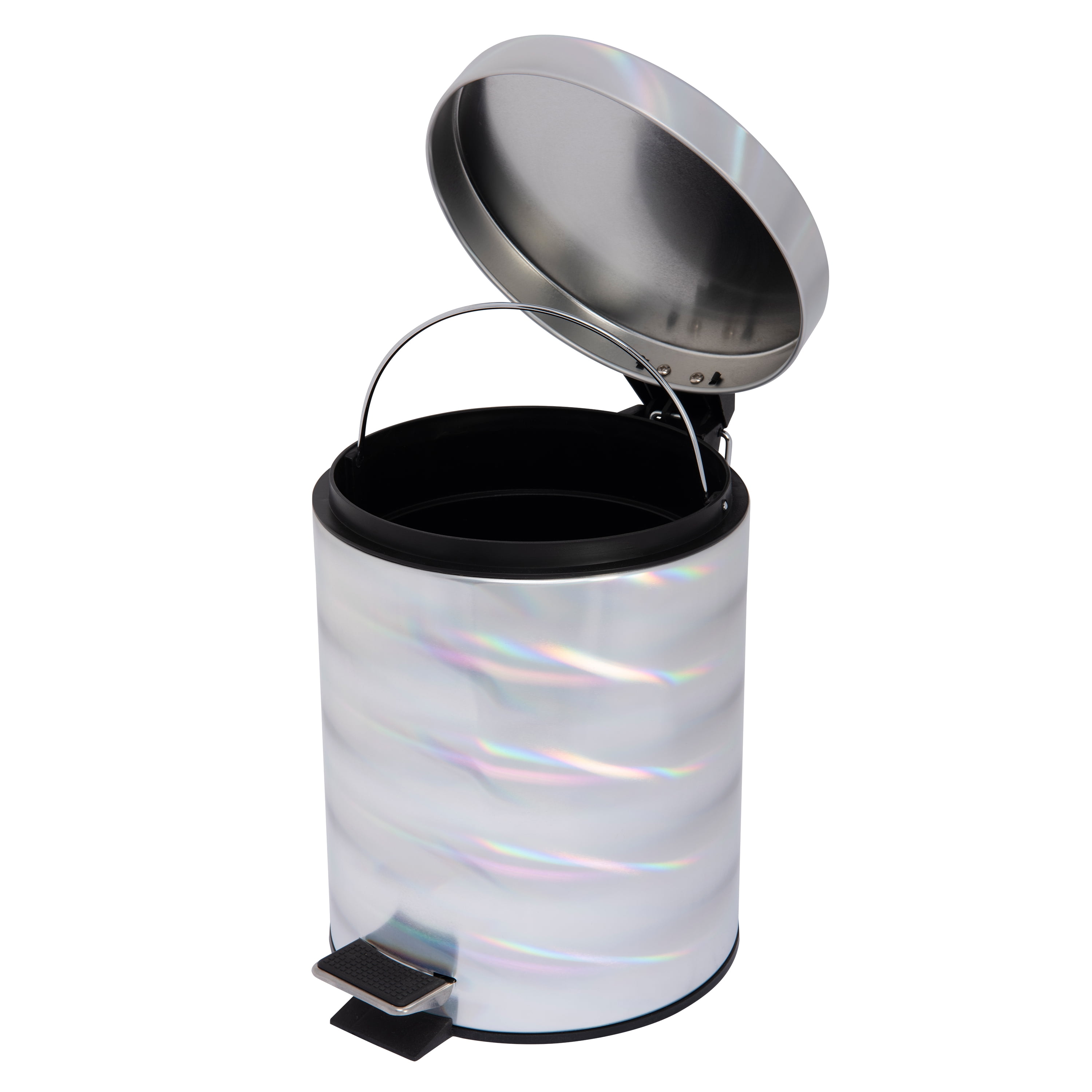 Bath Bliss 2 Pack Holographic Round Plastic Step Pedal Bathroom Trash Can