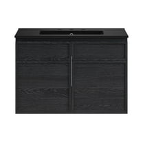 St. Tropez 30" Wall-Mounted Bathroom Vanity in Black Oak with Black 3-Hole Widespread Sink Top