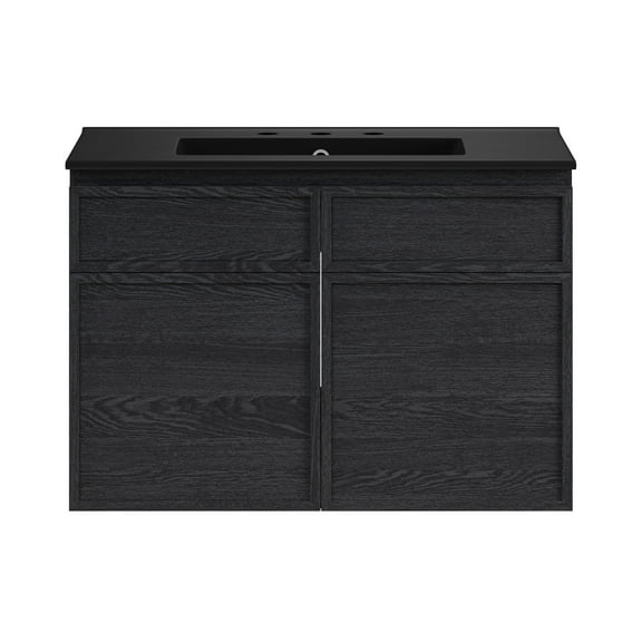 St. Tropez 30" Wall-Mounted Bathroom Vanity in Black Oak with Black 3-Hole Widespread Sink Top