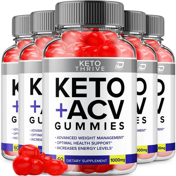 (5 Pack) Keto Thrive Gummies - KetoThrive Apple Cider Vinegar Gummy Supplement for Energy - KetoThrive Keto Gummies Dietary Supplement (300 Gummies)