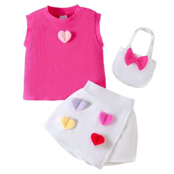 Girl's Cute 2 Piece Outfits Heart Graphic Sleeveless Tank Denim Skirt Set