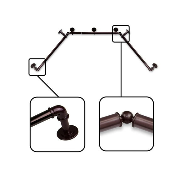 InStyleDesign  1 inch Pipe Style Bay Curtain Rod Black Black Finish