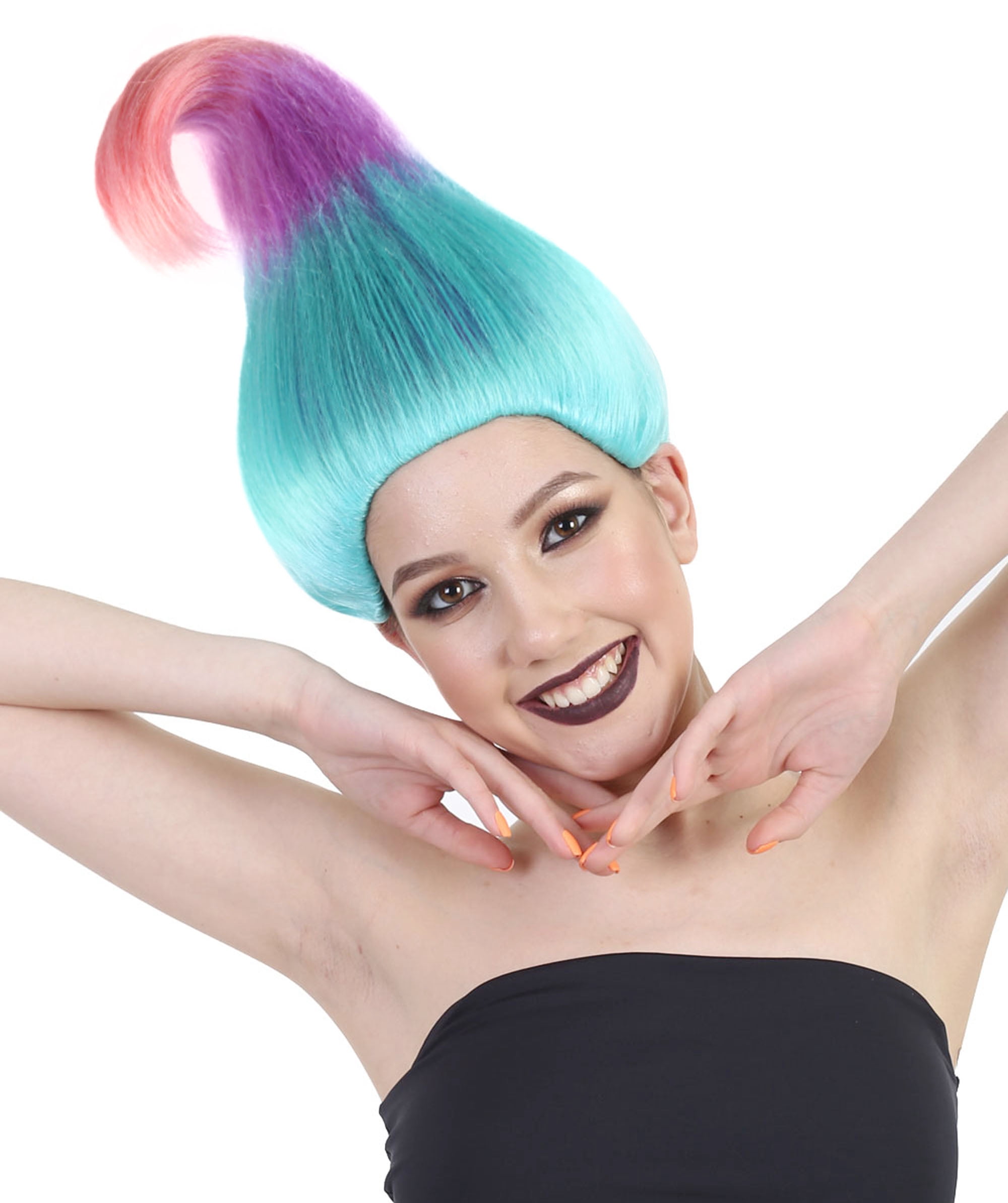 HPO Adult Unisex Tri Colors Straight Cosplay Halloween Troll Wig, Flame-Retardant Synthetic Fiber