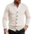 thumbnail image 2 of dGslk Men V Neck Button Down Cardigan Sweater Classic Knitwear Long Sleeve Lightweight Soft Casual Business Pullover Top Beige L, 2 of 2