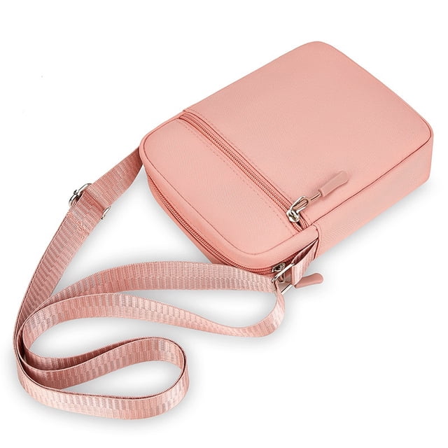 Typpkmm Women Mini Crossbody Bag, Black Faux Leather Shoulder Purse, Zip Closure Handbag for Daily Errands, Pink B