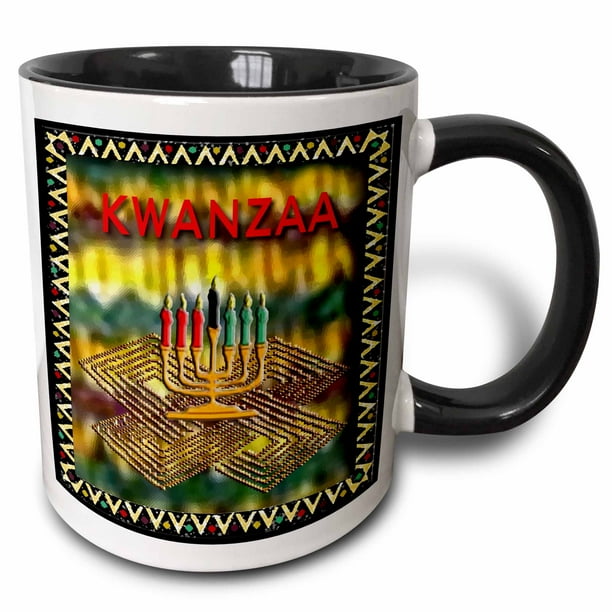 3dRose Candle of Kwanzaa Two Tone Black Mug, 11ounce
