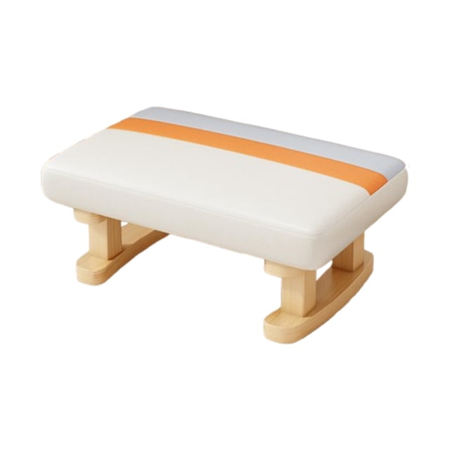 Reposapiés acolchado con patas de madera, silla rectangular moderna de 41 x 30 x 18 cm. Beige