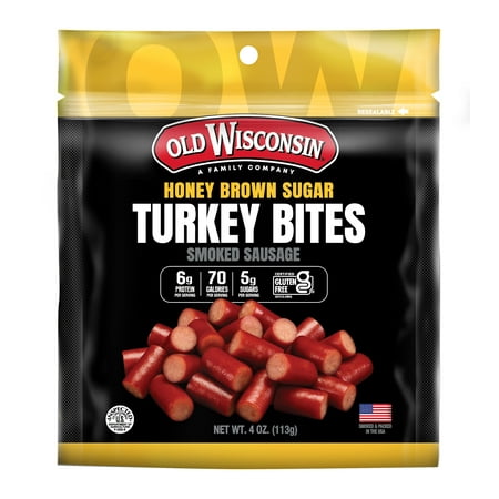 Old Wisconsin Gluten Free Honey Turkey Sausage Snack Bites, 4oz, Resealable Bag