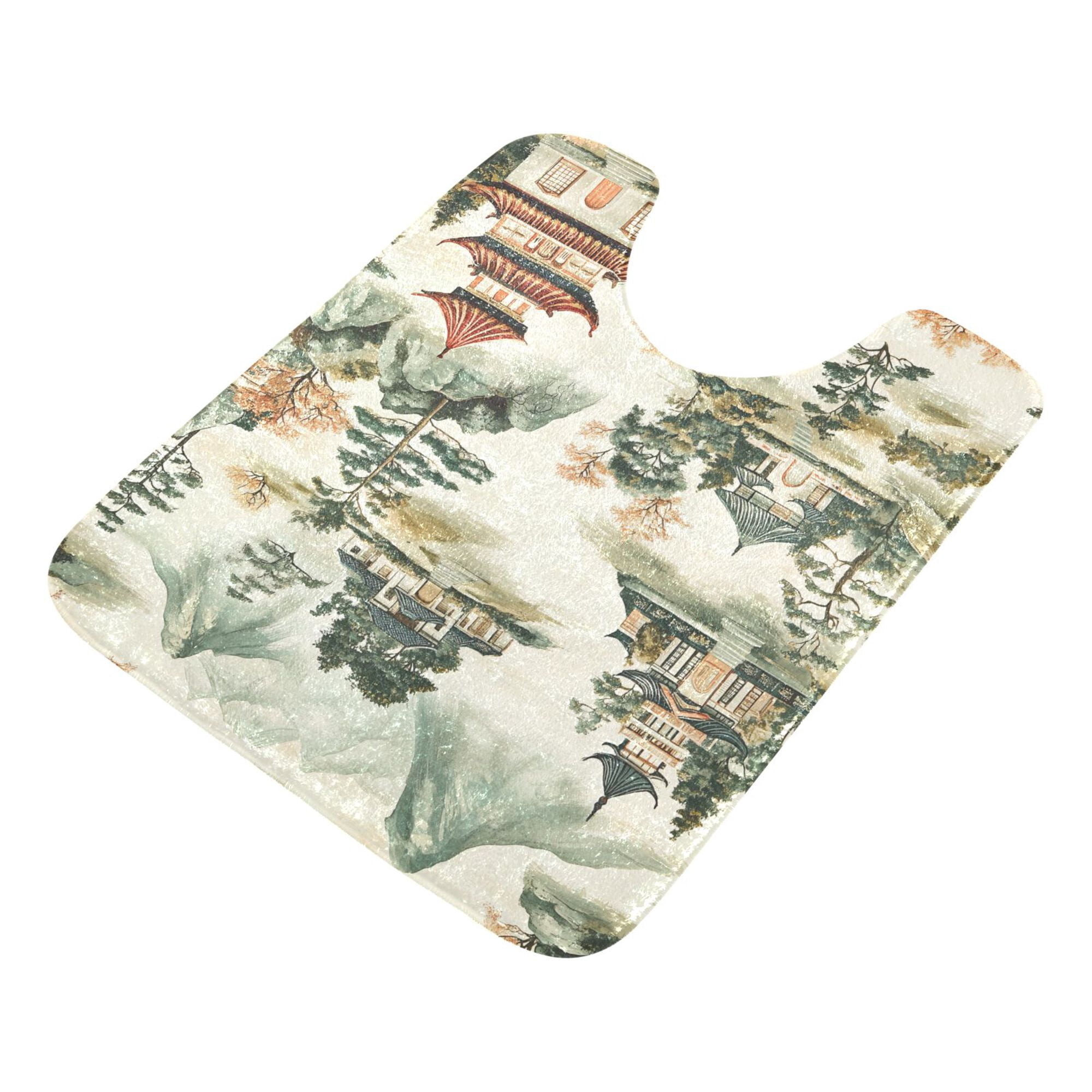 Yayeee Bath Rug for Bathroom Floor Non Slip Contour Fluffy Soft Absorbent Mat, 20"x24", Green Mountain Pattern