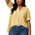 thumbnail image 6 of Womens Work Clothes Kelon Short Sleeve Blouses for Women V Neck Linen Cotton Fashion Boho Clothes Dressy Casual Trendy Clothes, 4XL, 6 of 7