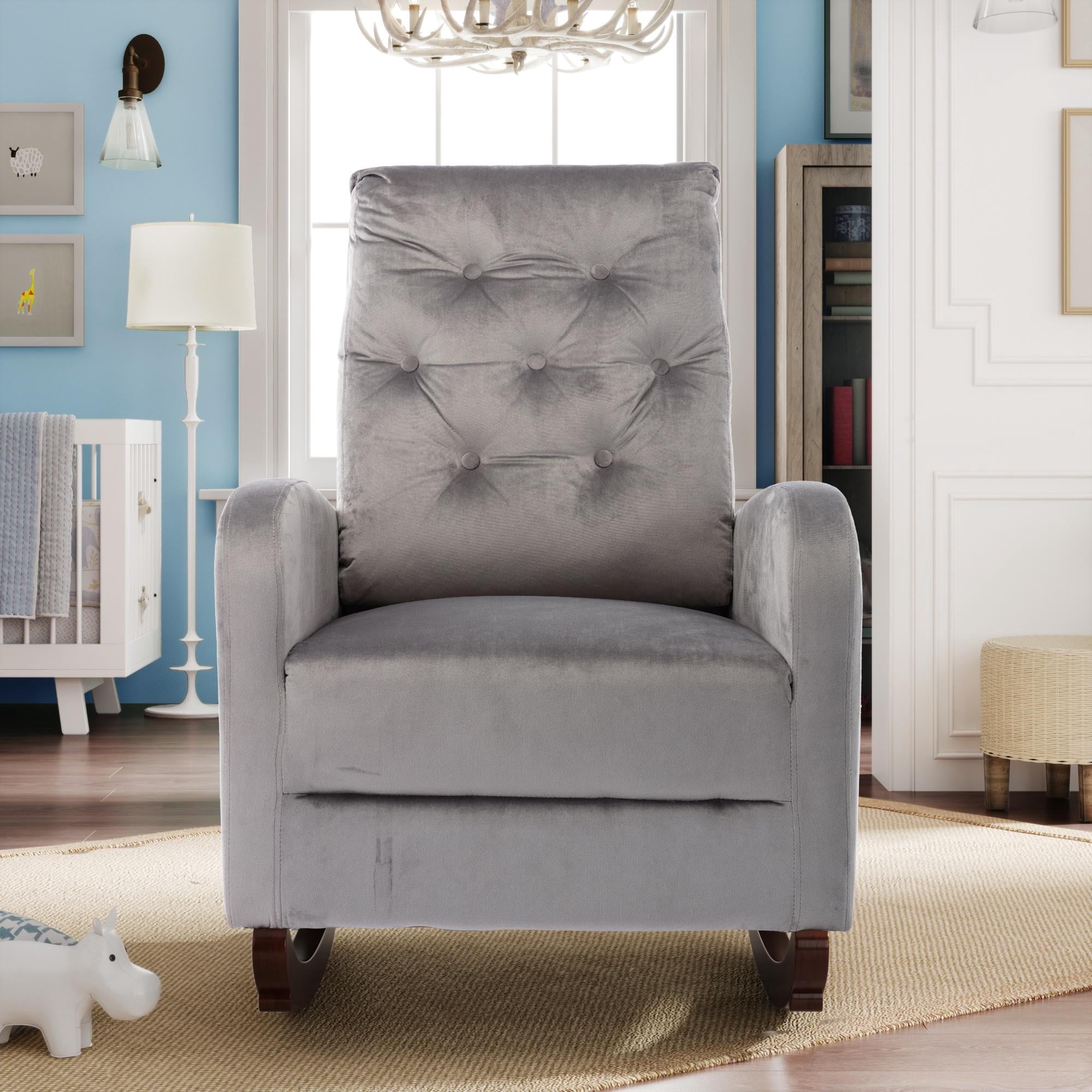 Glavbiku Modern Baby Room High Back Rocking Nursery Chair,Comfortable Rocker Armchair,Gray