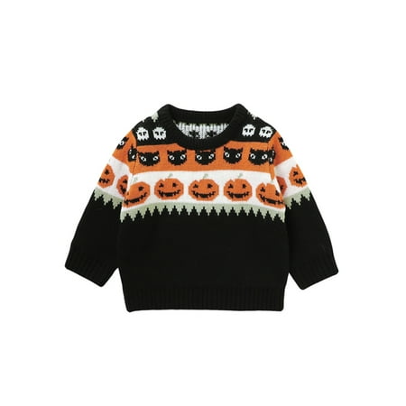 

Toddler Baby Boys Girls Halloween Sweater Cat Pumpkin Print Crew Neck Sweatshirt Long Sleeve Tops Pullovers Casual Fall Clothes