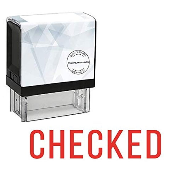StampExpression - Checked Office Self Inking Rubber Stamp - Red Ink (A-5089)