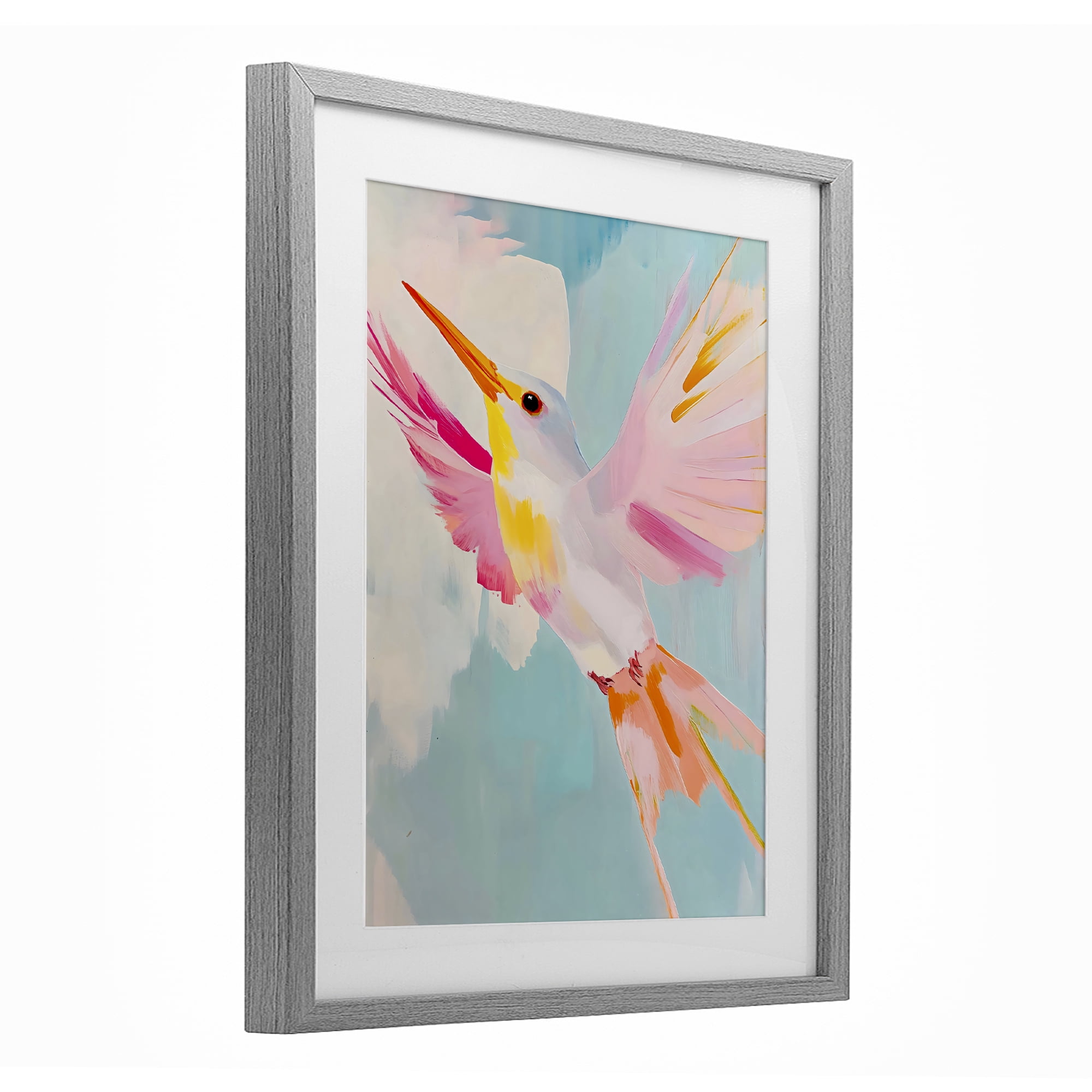Stupell Industries Pastel Hummingbird Soaring Gray Framed Print Under Glass, design by The Prints Vibe