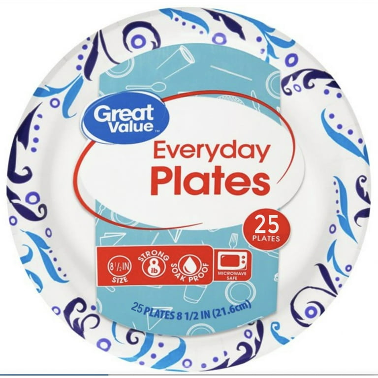 Great Value Everyday Strong, Soak Proof, Microwave Safe, Disposable Paper  Plates, 9, Patterned, 300 Count