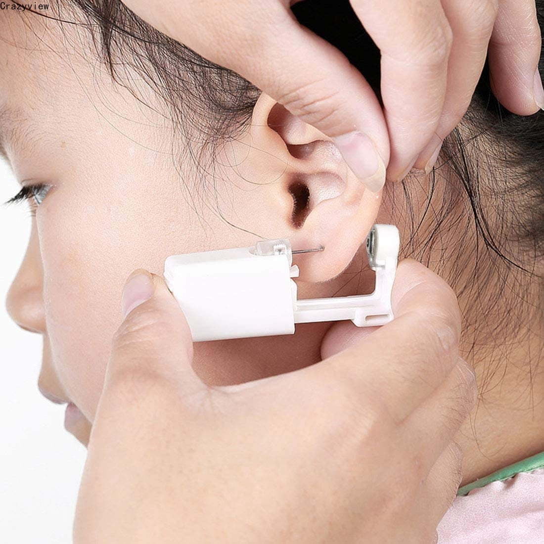 Crazyview 2-Pack-Self-Ear-Piercing-Gun-Earring-Disposable-Piercing-Kit-No-Pain-Easy-Use-Ear-Piercing-Gun-Kit-Tool-with-Stud-White