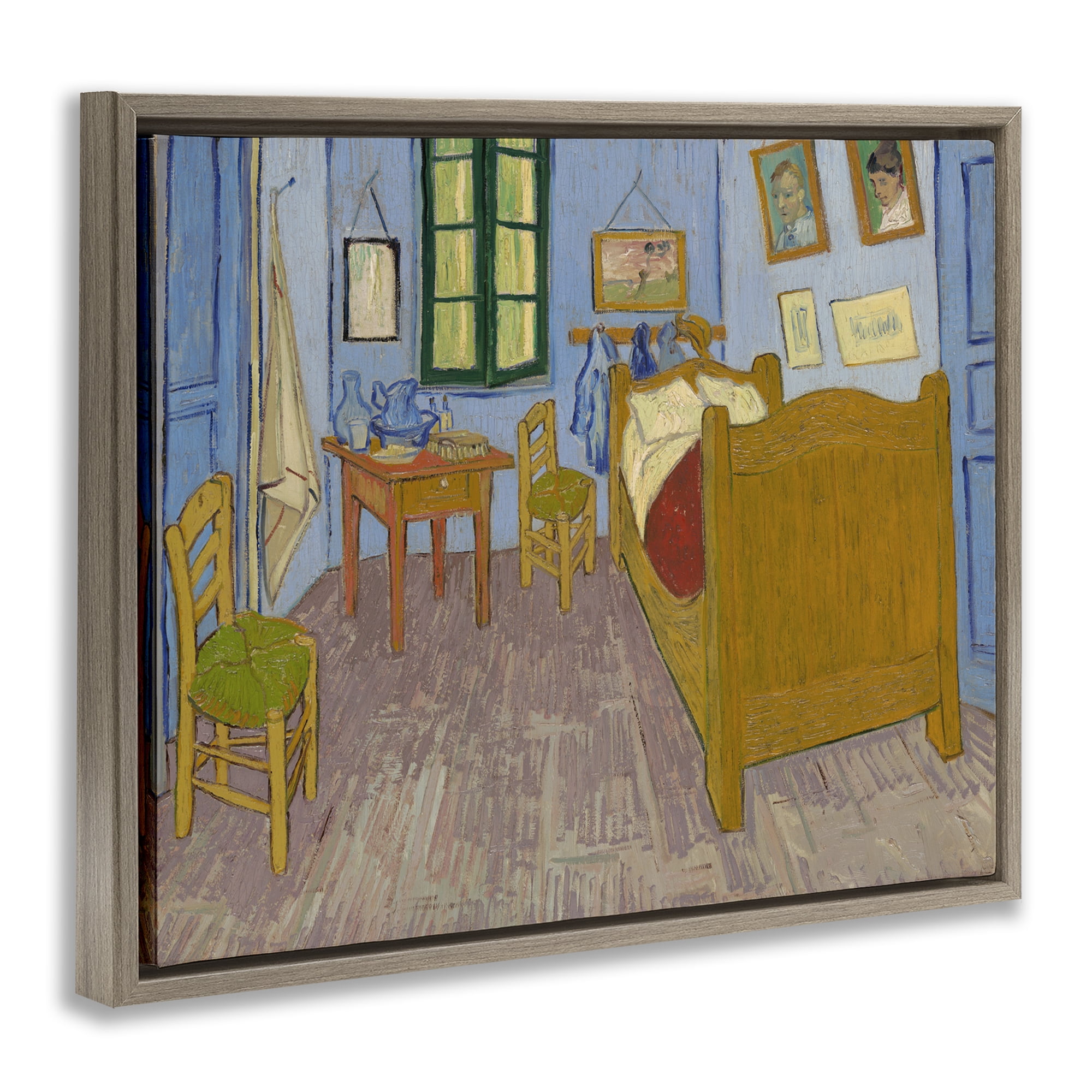Stupell Industries Classical Van Gogh Bedroom Buildings & Architecture Painting Brown Floater Framed Canvas Art Print Wall Art, 21 x 17